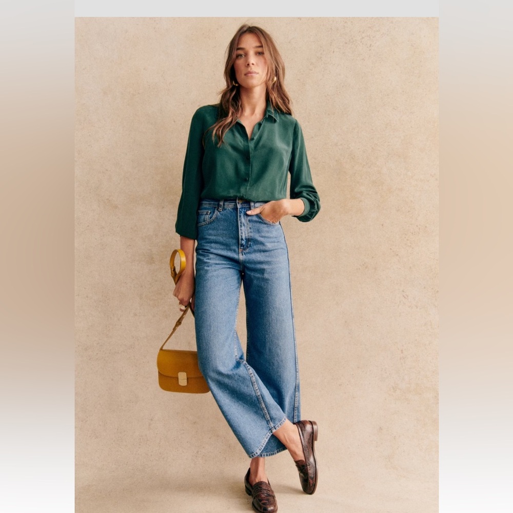 Sezane Le Crop in denim blue, size 38/6